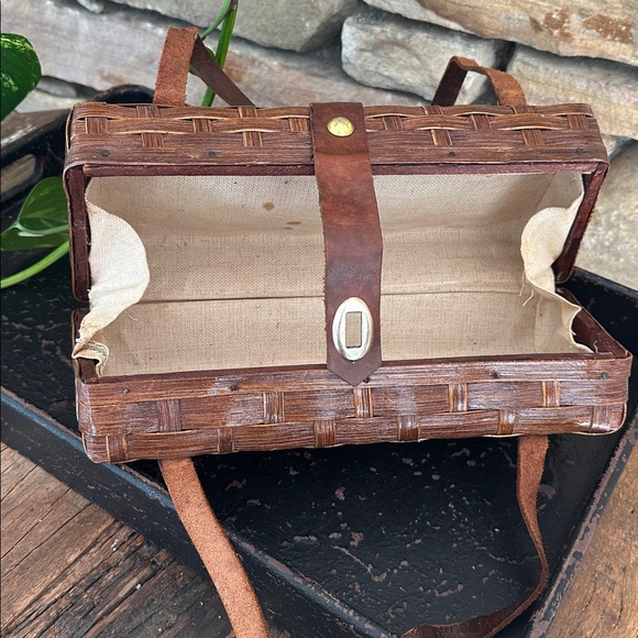 Simon Straw Bags Vintage basket, weave wicker purse with leather - Picture 6 of 16